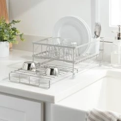 Space Saver Steel Dish Rack with Utensil Tray Matte Nickel - Brightroom™