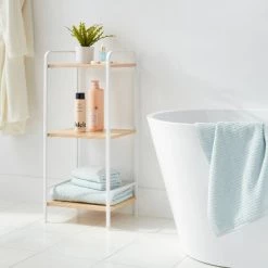 Short Wood Bath Storage Tower White Metal - Brightroom™
