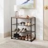 4 Tier Shoe Rack Black Metal with Natural Wood - Brightroom™