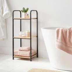 Short Bath Wood Storage Tower Black Metal - Brightroom™