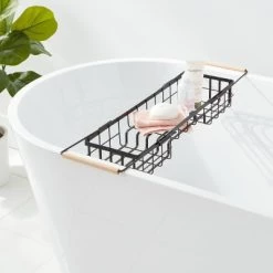 Metal Bathtub Caddy with Wood Handles - Brightroomâ„¢ Matte Black