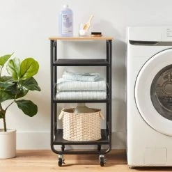 Narrow Metal Storage Cart with Wood Top Black - Brightroom™